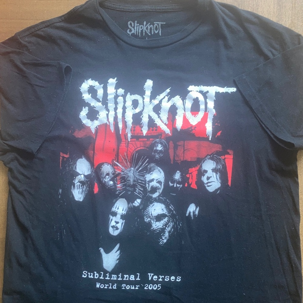Gildan Black Slipknot Tour T-Shirt with Red and White Graphics